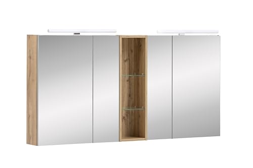 Schildmeyer Doppelspiegelschrank Duo 701523, Eiche Landhaus Dekor, 140 x 16 x 74,7 cm