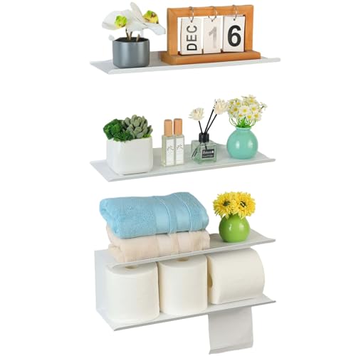 QIANYUN Schweberegale aus Metall, schwarz, 2 + 1 Set, Wandmontage, Ganzmetall-Badregale für Toilettenpapieraufbewahru ng, Heimorganisation für Badezimmer, Schlafzimmer, Wohnzimmer (Weiß, 38,1 cm)