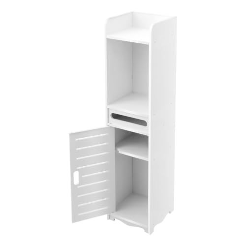 LUNICASHA Badezimmerschrank, Schmaler Badschrank, Seitlicher Aufbewahrungsschrank mit Schublade, Badezimmermöbel 20 * 80cm, Weiß