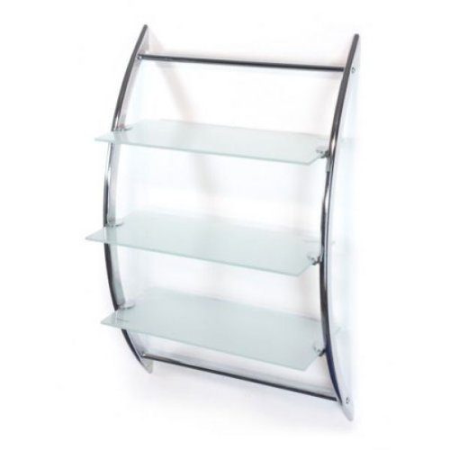 Badregal - Wandregal - Hängeregal- Glasregal A026 - mit 3 Ablagen aus Glas (Frostglas / Milchglas) - Korpus aus hochglanzverchromtem poliertem Metall - mit allem Montagematerial-AWD DESIGN-BESTSELLER
