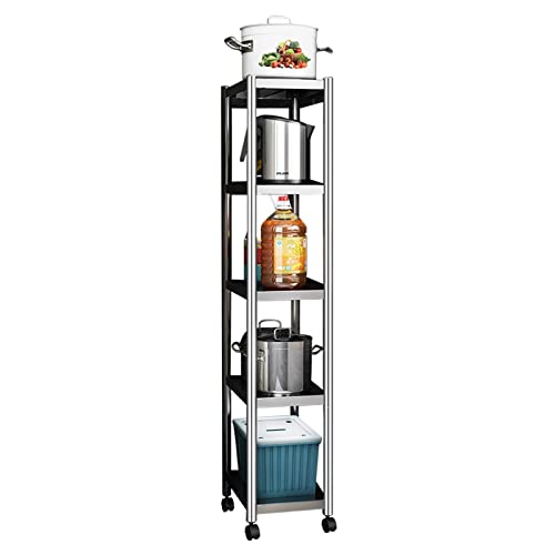 ERRULAN Nischenregal Küchenwagen Badrollwagen Slim Organizer Cart Stainless Steel, Küchenregale Für Kleine Räume, Stehende Regaleinheiten Für Waschküche/Bad/Garage, 147cm Hoch