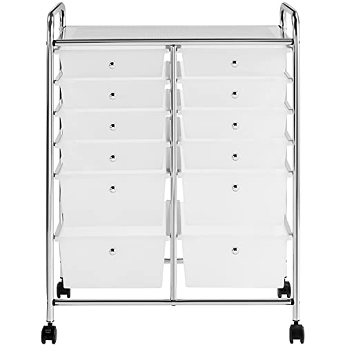 Yaheetech Rollwagen Badrollwagen mit 12 schubfächern, Aufbewahrungswagen mit feststellbaren Rollen und Griffe, Haushaltswagen Metallgestell Beistellwagen