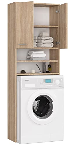 BDW Waschmaschinenschrank 180x64x30 cm, Badezimmer Hochschrank, Badezimmerschrank Hoch, Badezimmer Möbel, Bad Schrank Badezimmerschrank, Badregal, Waschmaschine, Eiche Sonoma
