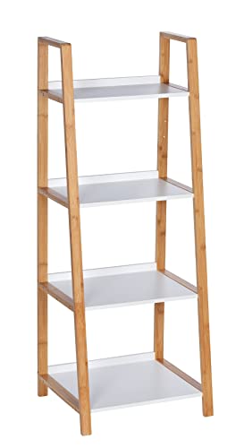 WENKO Regal Finja, dekoratives Wohnregal mit 4 Ablagen im nordischen Stil aus naturnahem Bambus kombiniert mit weißen Einlegeböden aus MDF, Standregal für den gesamten Haushalt, 43 x 112 x 36 cm