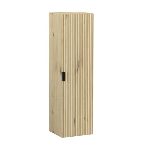 Wena Mobel Badezimmerschrank Hängend | Badregal Schmal mit Geriffelte Fronten | Toilettenregal mit 4 Ablagen | Badezimmer Organizer Schrank | Nischenregal (Eiche Artisan)