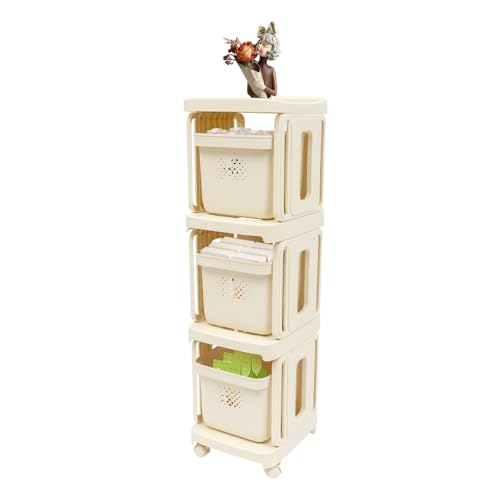 DAOHHFO 4 Etagen Rollwagen KüChe Badrollwagen Rollwagen Multifunktional Servierwagen Rollwagen Mit Schubladen Rollende Lagerwagen für KüChe, Wohnzimmer, Schlafzimmer, Bad?Milchweiß?