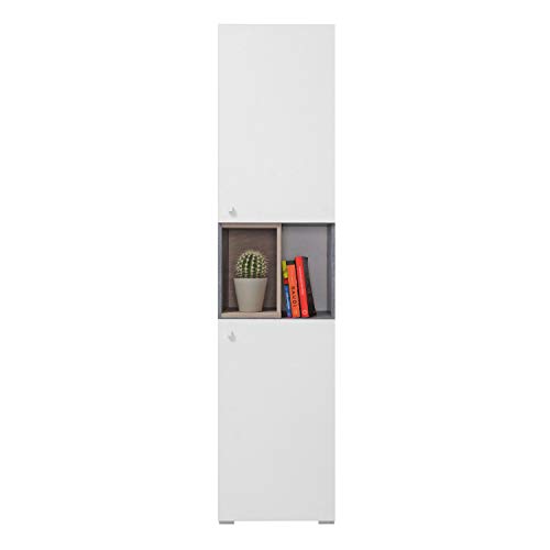 Furniture24 Schrank Sigma SI   5 Hochschrank, Regal 2 Türen (Beton/Weiß Lux/Eiche)
