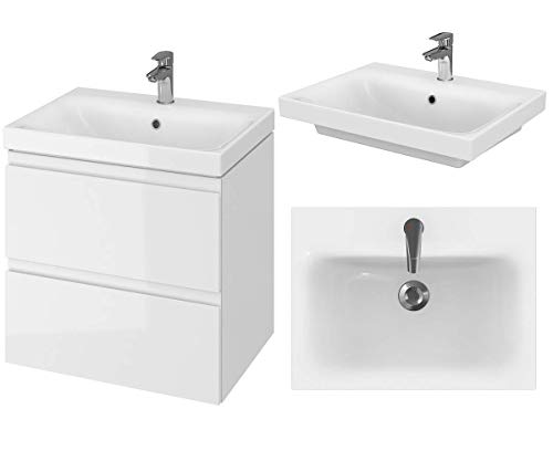 VBChome Badmöbel Set 60 cm Weiß Waschbecken mit Unterschrank Waschtisch 2-Schubladen Badezimmer Waschbeckenunterschrank Badezimmermöbel Badezimmerunterschrank