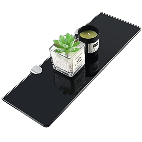 SAYAYO Glasregal Schwarz, Badregal Duschablage Schwarz Glasablage mit 7MM Dicke Rechteck Regal Glas Badregal für Badezimmer, Schlafzimmer, Küche, Büro, EGBL1012R-B