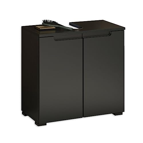 Stella Trading Badezimmer Waschbeckenunterschrank in Schwarz matt - Bad Unterschrank Badezimmerschrank mit viel Stauraum - 60 x 57,5 x 32 cm (B/H/T)