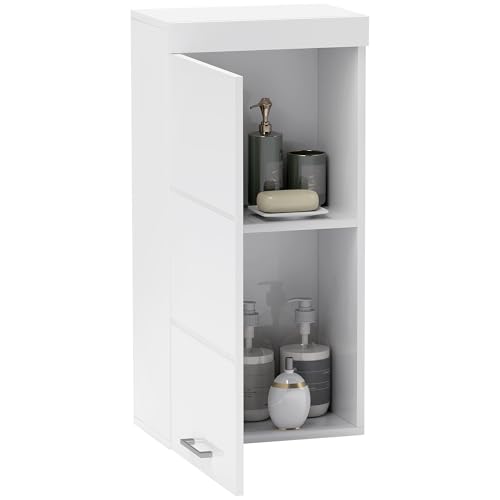 HOMCOM Badezimmerschrank Hängeschrank Wandschrank Medizinschrank mit Tür, verstellbaren Ablagen 37,2 x 24,5 x 76,8 cm Weiß