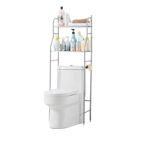 Toilettenregal, Edelstahl Badezimmerregal, Wc Regal über die Toilette, Stehend Badregal Ohne Bohren, Badezimmer Regal, Waschmaschinenregal Toilettenschrank für Bad, Toilette, Waschküche, 48x25x138cm