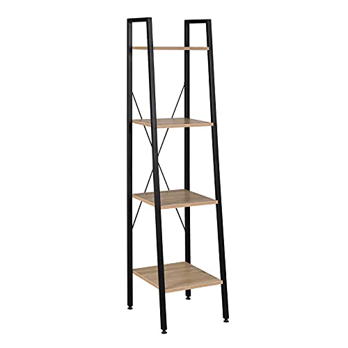 WOLTU Standregal Badregal Bücherregal Küchenregal Schuhregal aus Holz und Stahl, mit 4 Ablagen, ca. 34 x 35 x 148 cm, Schwarz + Hell Eiche RGB9284hei