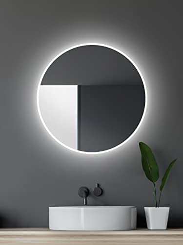Talos LED Badspiegel rund 60 cm - Spiegel mit Beleuchtung - Badezimmer Wandspiegel mit Lichtumrahmung - Spiegel rund Lichtfarbe neutralweiß 4200 Kelvin