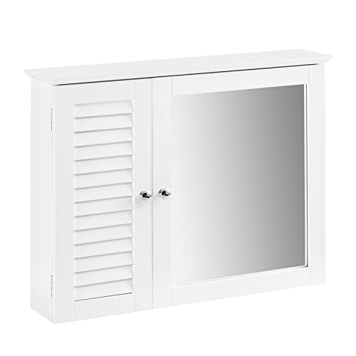 SoBuy BZR55-W Spiegelschrank mit Lamellentür Hängeschrank mit Spiegeltür Wandschrank Badschrank Badmöbel Spiegel Wandspiegel Badspiegel weiß BHT ca: 65x49x15cm