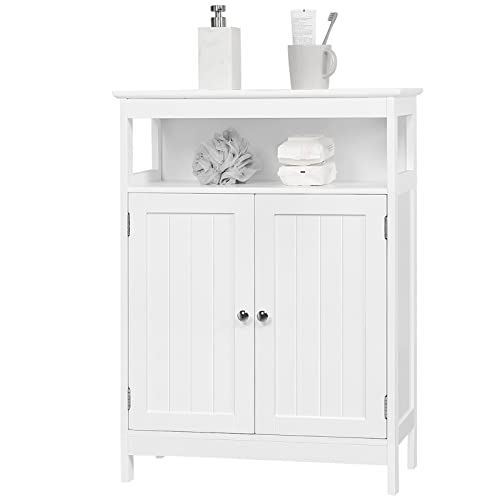 Yaheetech Badschrank freistehender Küchenschrank mit verstellbarem Regal und Doppeltür Freistehender Badezimmer Weiß 60 x 30 x 80 cm