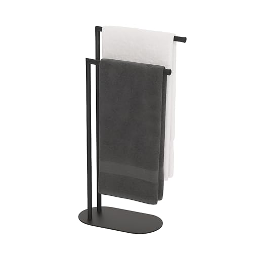 Relaxdays Handtuchständer, HxBxT: 78,5 x 38,5 x 17 cm, Metall, 2 Stangen, stehender Handtuchhalter, Badezimmer, schwarz