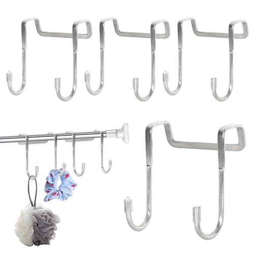 Türhaken 4er Set, Edelstahl Duschhaken Ohne Bohren Haken Duschwand, Doppelhaken mit Gummischichten, Dusche Türhaken Türhänger Haken für Küche,Badezimmer,Flur und Schlafzimmer, Silber