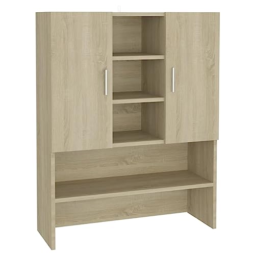 vidaXL Waschmaschinenschrank 2 Türen 9 Fächer Badmöbel Badschrank Hochschrank Badezimmerschrank Badregal Schrank Sonoma-Eiche 70,5x25,5x90cm
