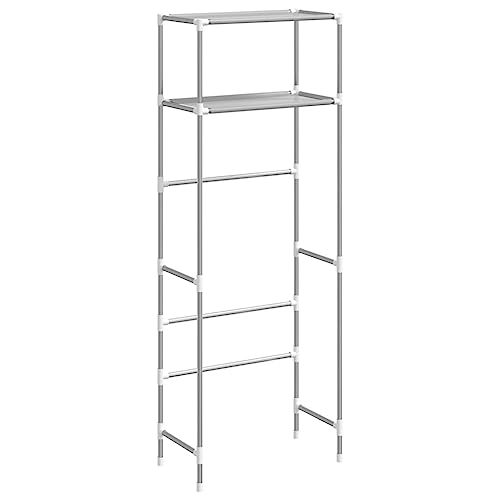 vidaXL Toilettenregal 2 Ablagen, Standregal für Badezimmer, Badezimmerregal mit Eisenrahmen, WC Regal Badregal Platzsparend, Grau Eisen