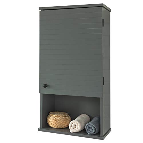 SoBuy BZR25-DG Hängeschrank mit Einer Tür und einem Fach Wandschrank Badhängeschrank Küchenschrank Medizinschrank Badmöbel dunkelgrau BHT ca: 40x76x21cm