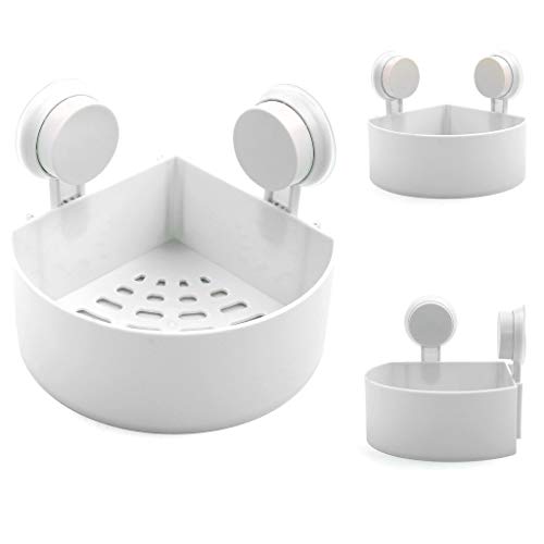 Badezimmerregal, Saugnapf-Badregal, Seifenhalter, Eckregal, Caddy, Organizer, Duschwandkorb, Kunststoff(White)