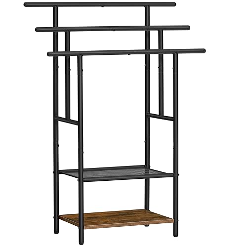 HOOBRO Handtuchständer, Handtuchhalter stehend mit 3 Handtuchstangen, Badetuchhalter, 2 offene Ablage, platzsparend, Dunkelbraun-Schwarz EBF05LB01