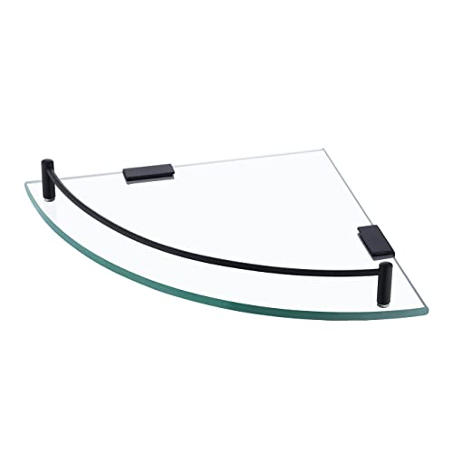 KES Glasregal Duschregal Duschablage Regal Glas Badezimmer Wandregal SUS304 Edelstahl 7MM Badregal Dusche Ablage Ecke Wandmontage Matt Schwarz, BGS2101A-BK