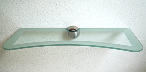 Wandregal aus 8mm Glas, klar & satiniert, verschiedene Formen und Größen, Glasregal, Glasboden, Glasablage, Badregal, Eckregal Bad Ablage Regal (Zentralclip Optima 3, 90x25 cm Concav Rand satiniert)