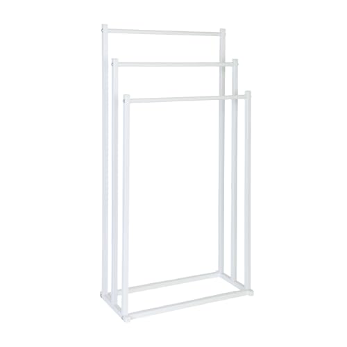Relaxdays Handtuchständer, HxBxT: 86 x 44 x 21 cm, Metall, 3 Stangen, Badezimmer, stehender Handtuchhalter, weiß