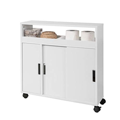 SoBuy BZR02-W Nischenschrank mit offener Ablage Badrollwagen Seitenschrank Badezimmerregal Badschrank mit Rollen Badmöbel weiß BHT ca.: 70x71x20cm