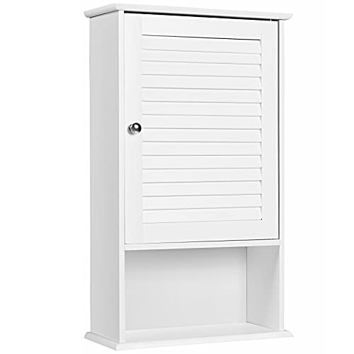 GOPLUS Hängeschrank weiß, Badezimmerschrank mit verstellbarem Fächer & Ablage, Badschrank, Küchenschrank hängend, Wandschrank, 42 x 17 x 70 cm