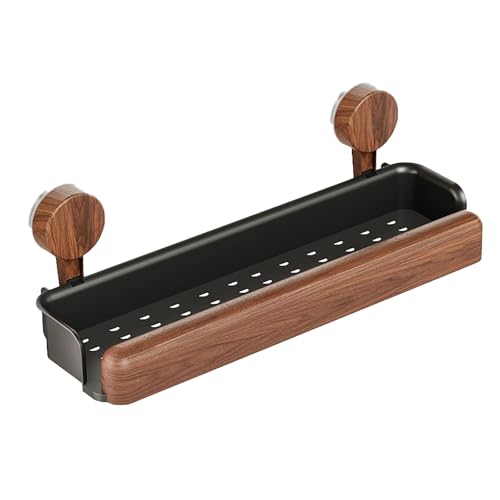 Badregal aus Walnussholz, Kompakte Badezimmerregal, Küchenablage mit Saugnapf, Einfach zu Montierendes Badezimmerregal für Bad und Küche
