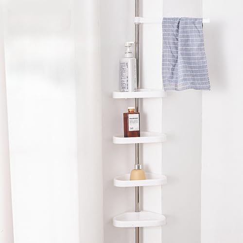 UUE Teleskop Duschregal Höhenverstellbar, Eckregal fürs Badezimmer, Teleskopregal Badregal, 260-320 cm, Boden bis Decke, Edelstahl, 4 Ablagen, 1 Handtuchhalter, Duschablage Ecke für Badezimmer