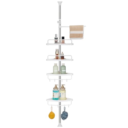 MAMHUN Duschregal, Badregal Gesamthöhe 98-315 cm, Höhenverstellbar Duschablage Ohne Bohren ABS mit 4 Körbe 1 Handtuchhalter und 8 Hakens