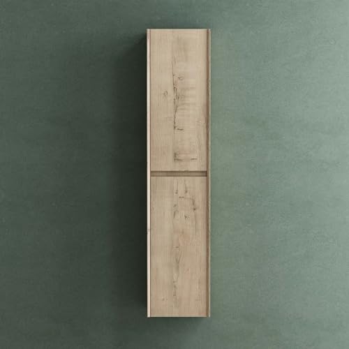 Mai & Mai Hochschrank Allzweckschrank Badschrank Badezimmerschrank mit 2 Türen und 6 Fächern Badregal für mehrere Funktionen in Eiche Greige BTH: 35x30x160 cm Rimo