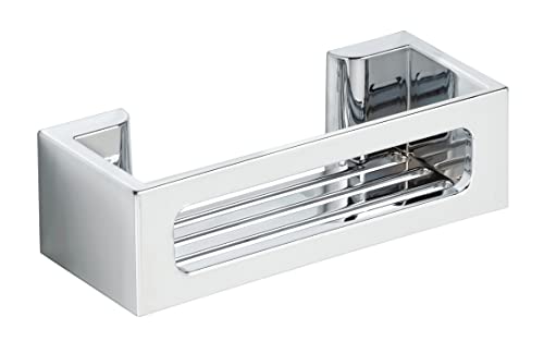 WENKO Turbo-Loc Wandablage Bralia, Bad-Ablage aus Kunststoff, Befestigen ohne Bohren, tiefes Körbchen für sicheren Stand von Shampoo und Duschgel, für Bad & Dusche, 30 x 8,5 x 12 cm, Chrom