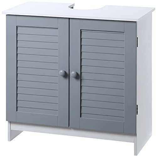 kleankin Waschbeckenunterschrank Unterschrank mit verstellbarem Regal Badezimmerschrank mit 2 Türen U-förmiger Badschrank in Modernem Design Weiß+Grau 60 x 30 x 60 cm