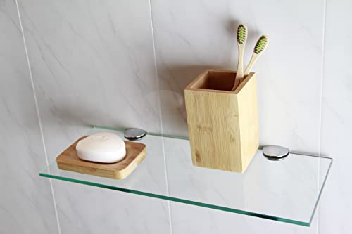 BSM Marketing Langes Glasregal mit Chromstützen für Badezimmer, Schlafzimmer, Küche, Büro, 400 mm x 150 mm