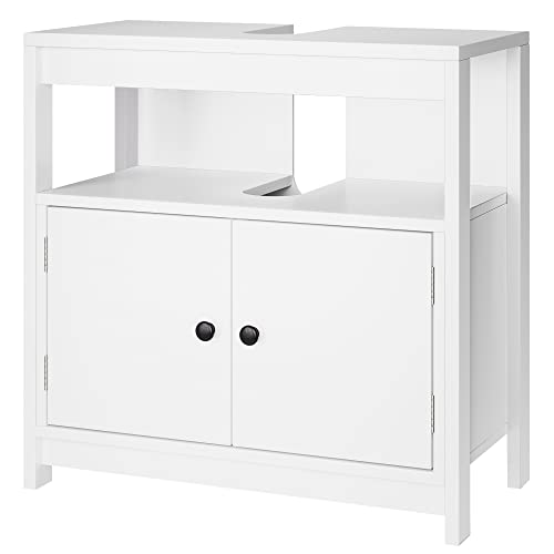 fevarbord Waschbeckenunterschrank weiß Unterschrank Badezimmer, Badschrank mit 2 Türen und offener Ablage, aus Holz, 60x30x60cm(BxTxH)