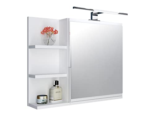 DOMTECH Badezimmer Spiegelschrank mit Ablagen und LED Beleuchtung, Badezimmerspiegel, Weiß Spiegelschrank, L