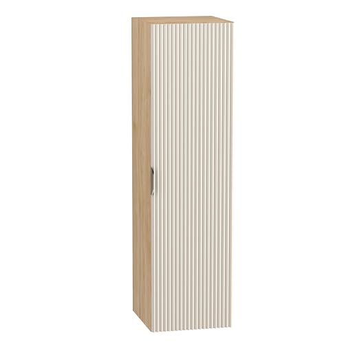 Wena Mobel Badezimmerschrank Hängend | Badregal Schmal mit Geriffelte Fronten | Toilettenregal mit 4 Ablagen | Badezimmer Organizer Schrank | Nischenregal (Walnuss/Kaschmirbeige)