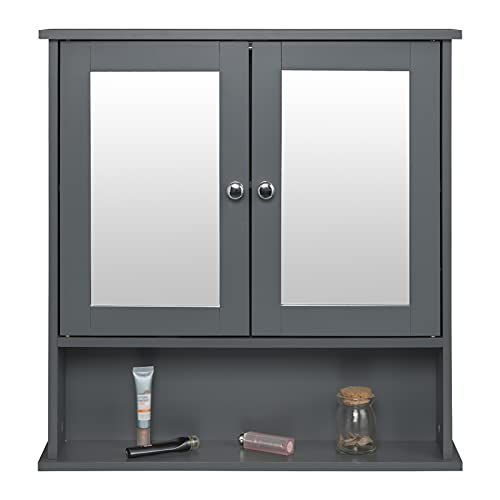 eSituro Spiegelschrank Badspiegel Hängeschrank mit Türen Wandschrank Badschrank Grau BHT ca: 56x58,3x13cm