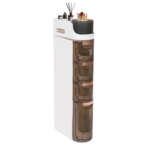 Beistellschrank mit 4 Schubladen Schubladenkommode, Badschrank Standregal mit Rollen, Slim Badezimmer Lagerung Schrank für Wohnzimmer, Bad, Schlafzimmer