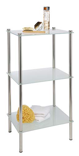 verchromtes Badregal mit 3 satinierten Glasböden im eleganten Design (42 x 32 x 75 cm) 33340