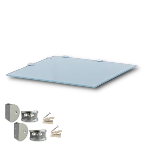 Euro Tische Glas Eckregal 25 x 25 cm, Wandregal für Badezimmer, Duschregal Bad, Glas Badregal mit 6mm ESG Sicherheitsglas, Verschiedene Größen (Satiniert, Weiß)