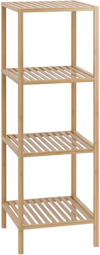 CLP Badregal stehend Bambus Zinnien, Holzregal Badezimmer schmal, Küchenregal stabil und belastbar, Tragfähigkeit 10 kg pro Regalboden, Größe:M