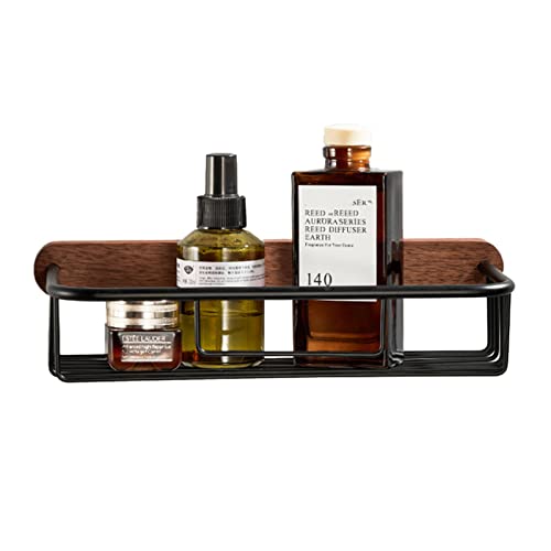NESHO Duschregal Wandmontierter Duschkorb Kein Bohren Badregal Rostfrei Selbstklebend Holz/Raum Aluminium for Badezimmer Toilette,Schwarz B (Color : Black B)