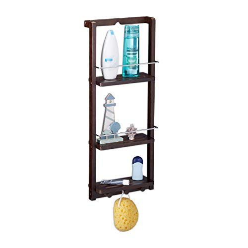 Relaxdays Bad Hängeregal, 3 Ablagen, Badregal aus Bambus, zum Aufhängen, Hakenleiste, HBT 70 x 28,5 x 10 cm, dunkelbraun