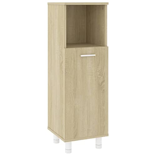 vidaXL Badezimmerschrank 3 Fächer 1 Tür Midischrank Badschrank Badregal Badmöbel Schrank Badezimmer Regal Sonoma-Eiche 30x30x95cm Holzwerkstoff